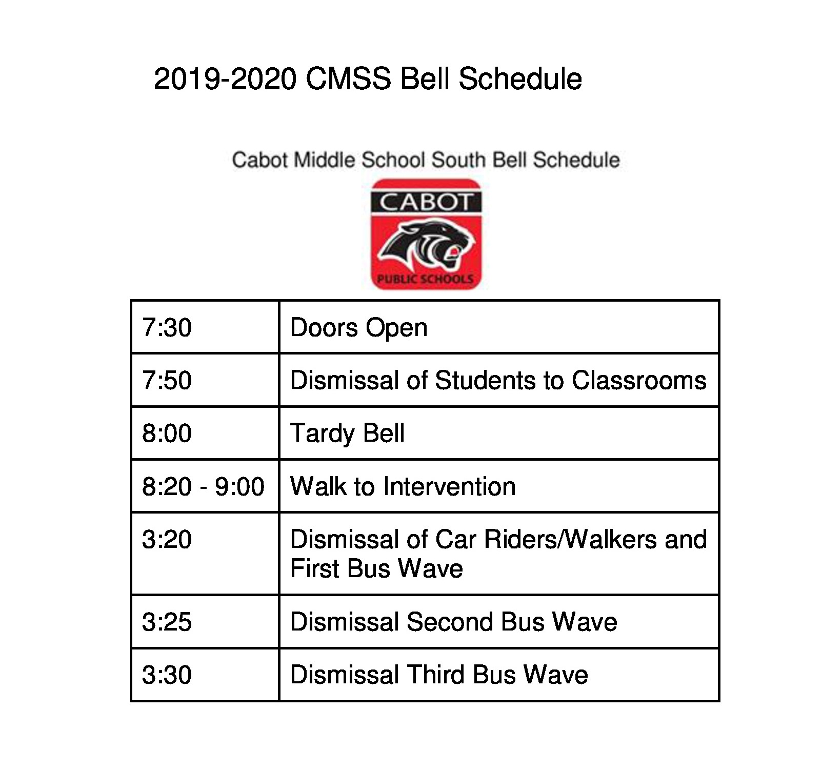 20192020 Bell Schedule