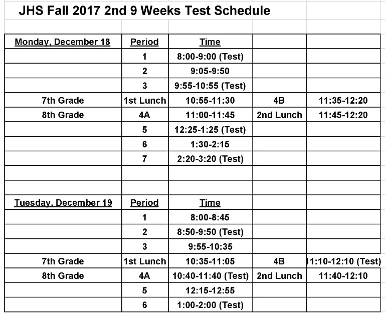 Semester Exam Schedule