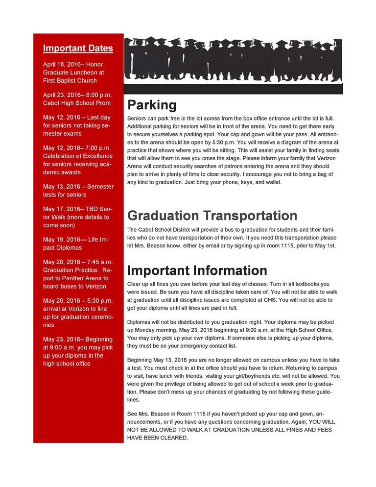 Updated CHS Graduation Info/Revised Bag Policy