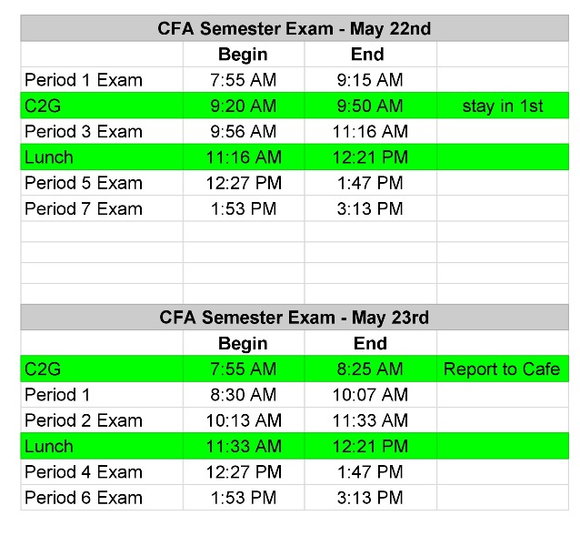 2019 Spring Semester Exam Schedules
