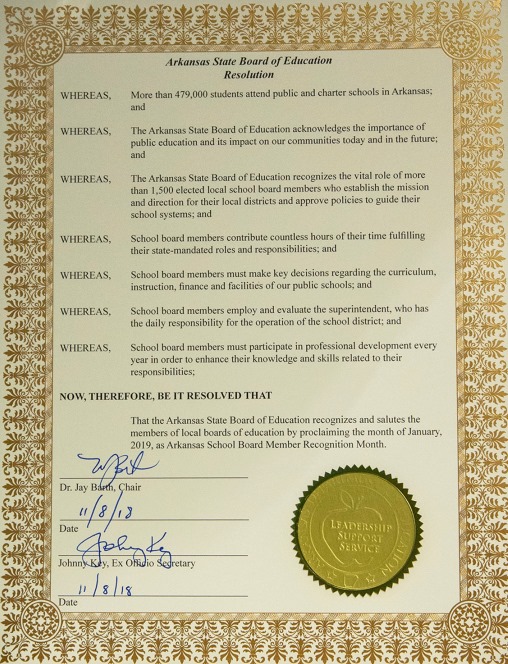 Arkansas School Board Recognition Month 2019